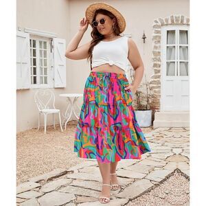 Lalagen Womens Midi Skirt‎ Size XL Multicolor Art To Wear Boho Summer Artsy